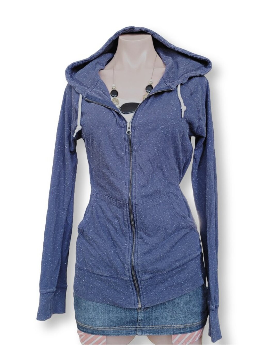 Massimo Dutti Women's Navy Handmade Slim Fit Zip Up Hoodie (size M)